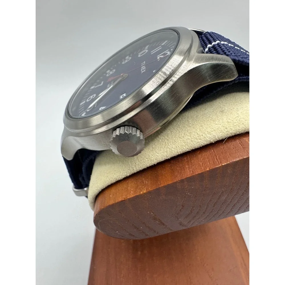 Timex x Express Mens Field Watch Blue Dial Nato Strap Indiglo WR 50M CR2016